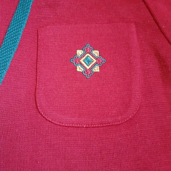1990s Vintage Cozy Red and Green Wool Cardigan Size L, Vintage Red Cardigan - Picture 5 of 9